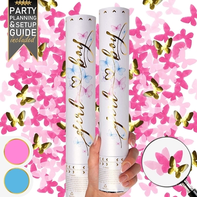 Płeć Konfetti Cannon Butterfly Shape Pink 2 Pack Płeć Chłopiec Dziewczyna Poppers